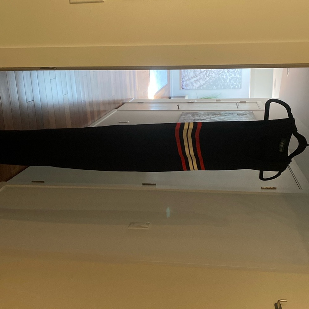 Ralph Lauren fitted cotton midi dress. Xxs black with cream and orange strips.
